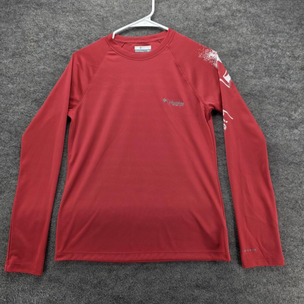 Columbia Shirt Mens S Red Long Sleeve Raglan Crew Neck PFG Fishing Tee